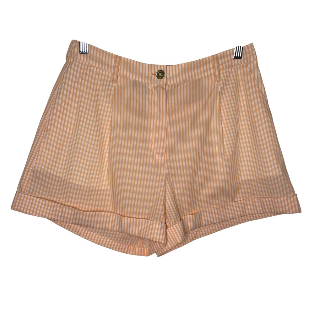 Michael Kors Shorts Women S Orange Striped Cuffed Pleated Front Cotton 0959